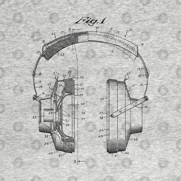 Vintage Headphones Patent Drawing by MadebyDesign